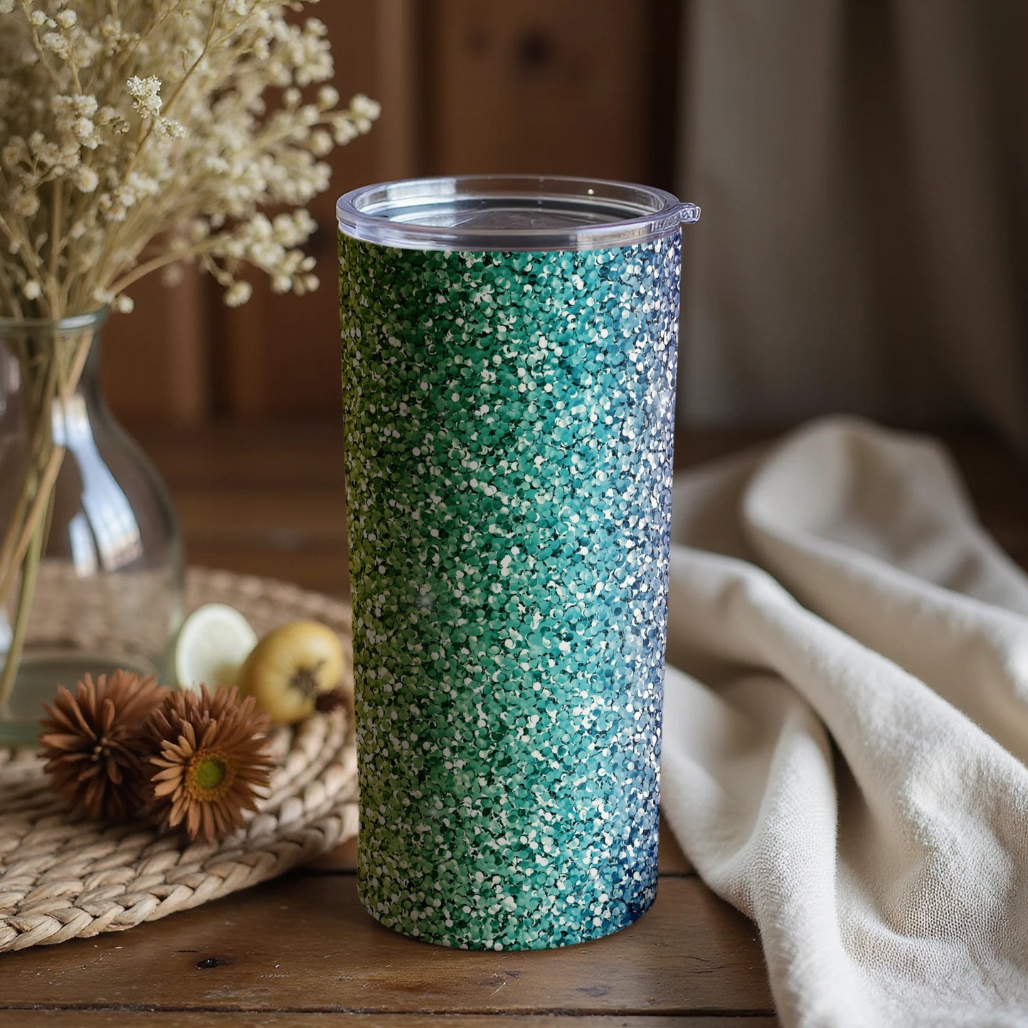 Sparkling Green and Silver Glitter Tumbler Product