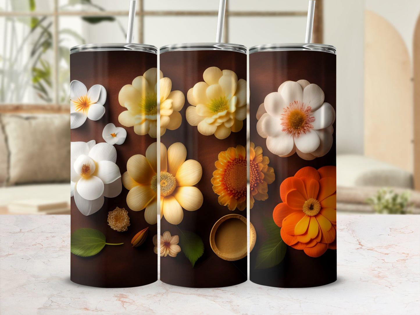 Beautiful Floral Design Stainless Steel Tumbler Cup