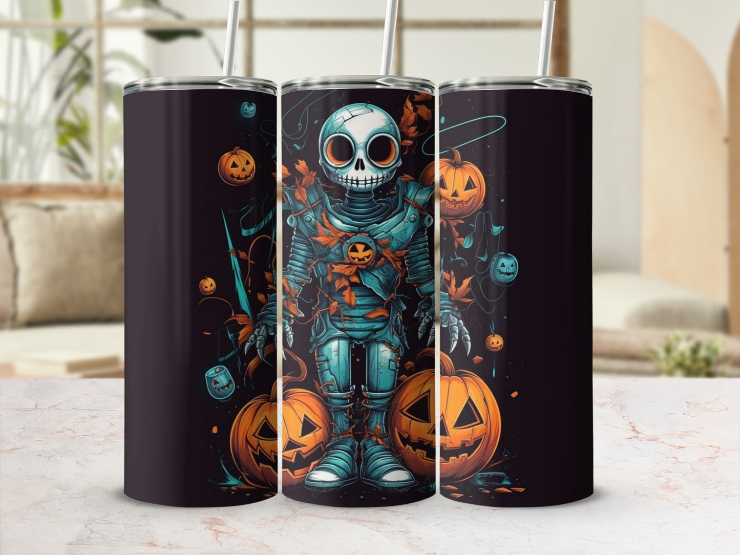 Halloween Robot With Pumpkins Halloween tumbler