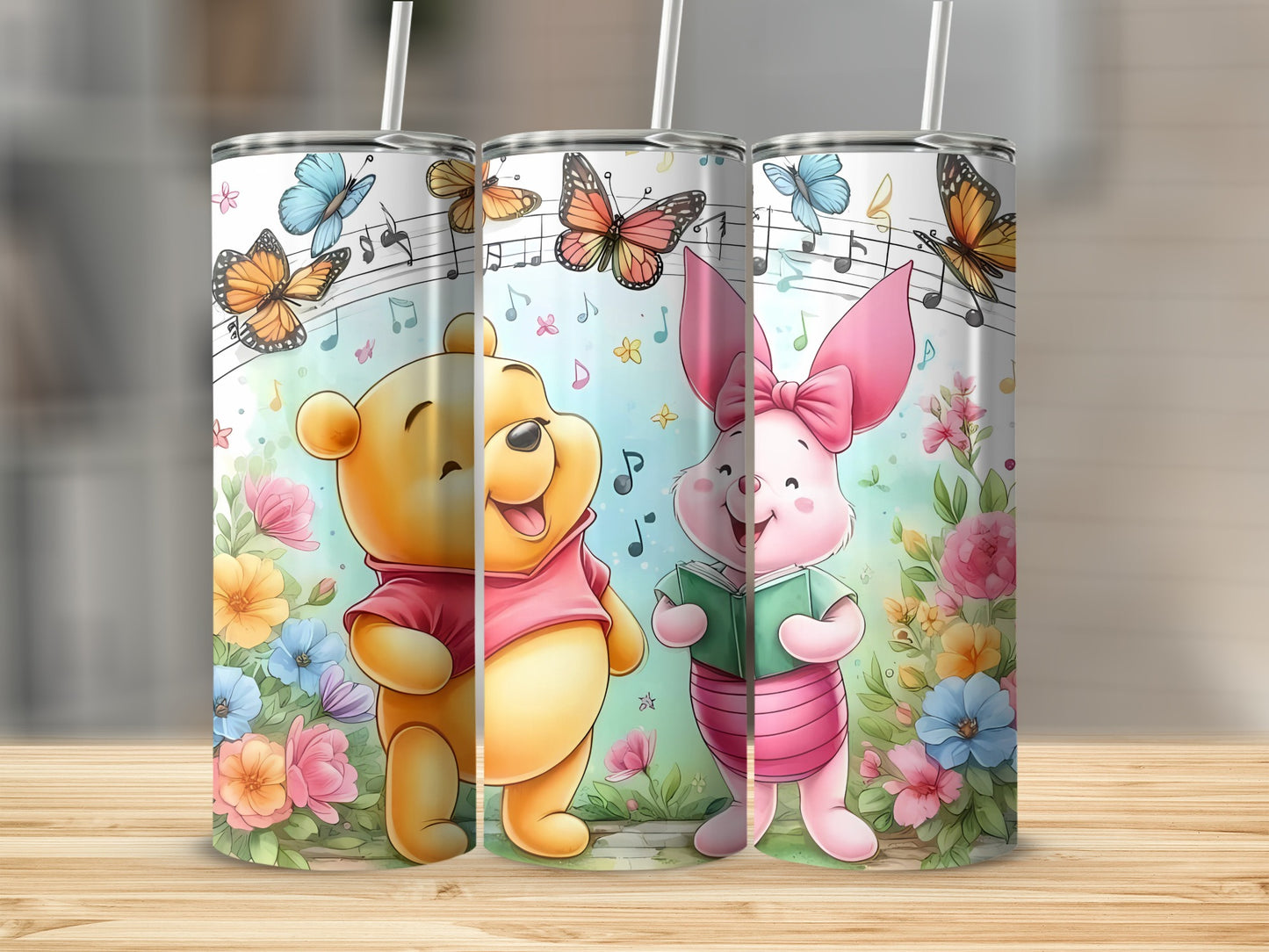Pooh With Piglet Music Notes And Butterflies Tumblers