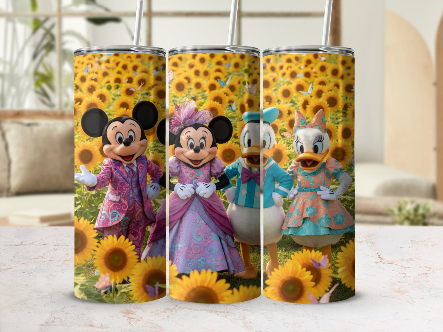 Disney Characters in Sunflower Field Tumbler Cups