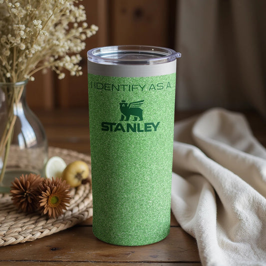 I Identify As A Stanley Green Glitter Travel Mug