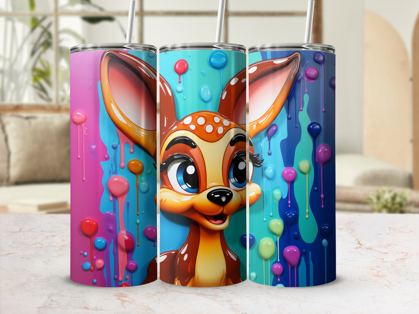 Cute Deer Design Tumbler Vibrant Colors Kids Drinkware