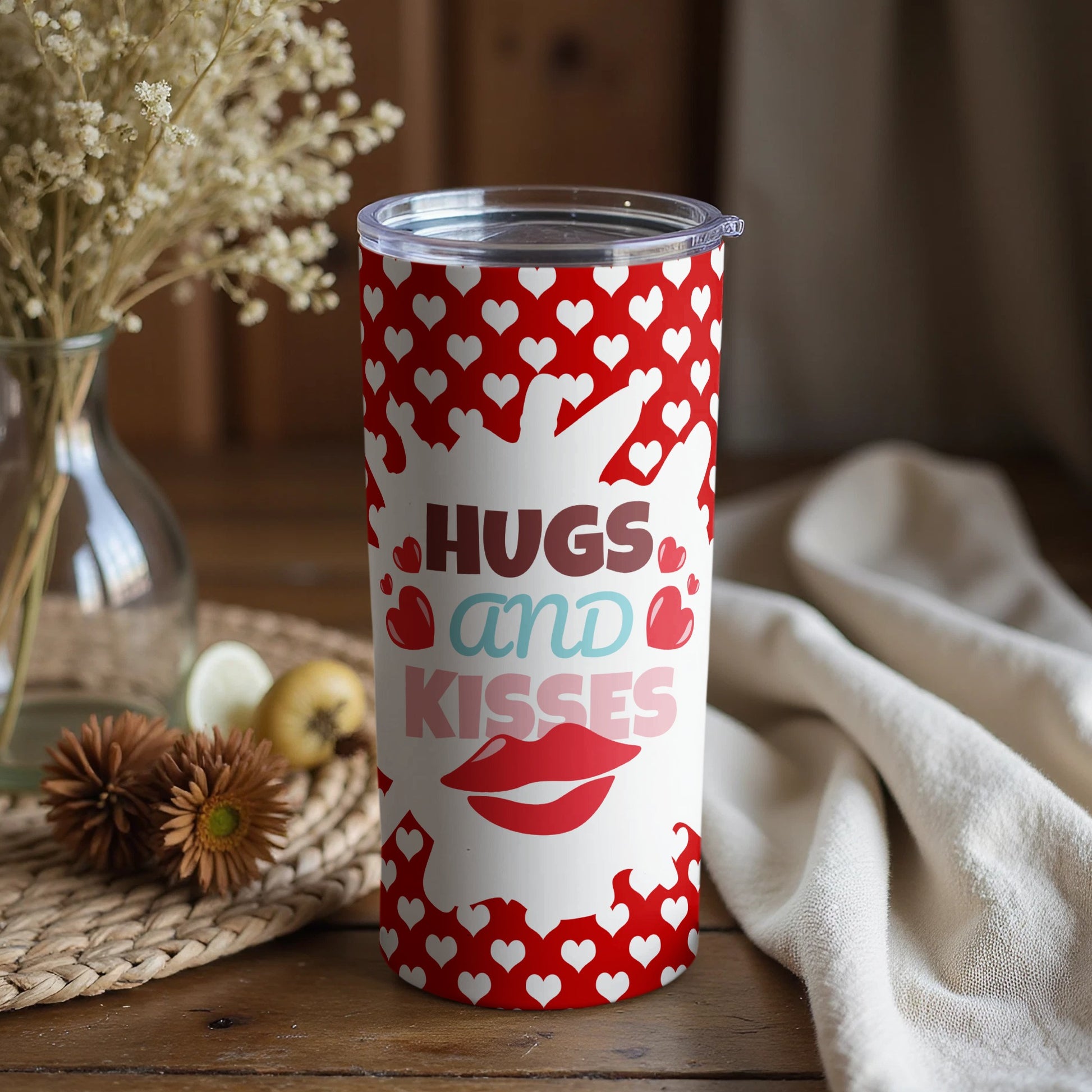 Hugs and Kisses Heart Pattern Insulated Beverage Container