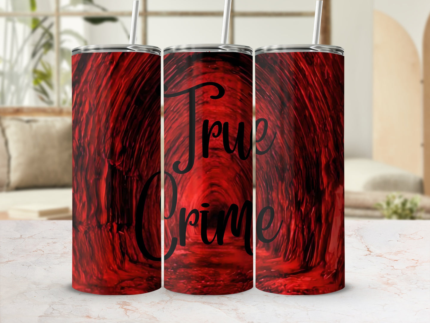 Red True Crime Insulated Tumbler with Straw Flask