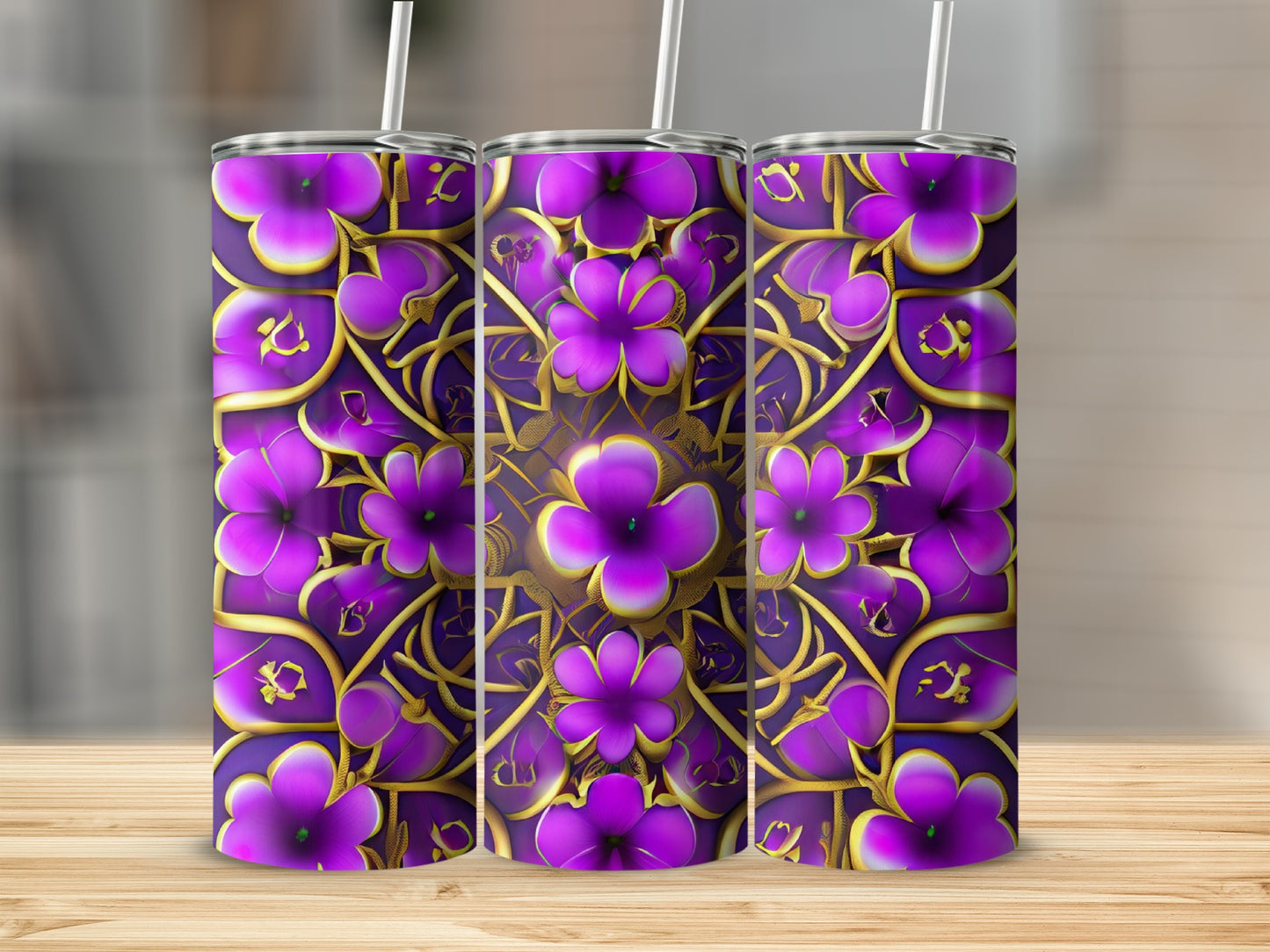 Ornate Golden Floral Purple Design Tumbler product type