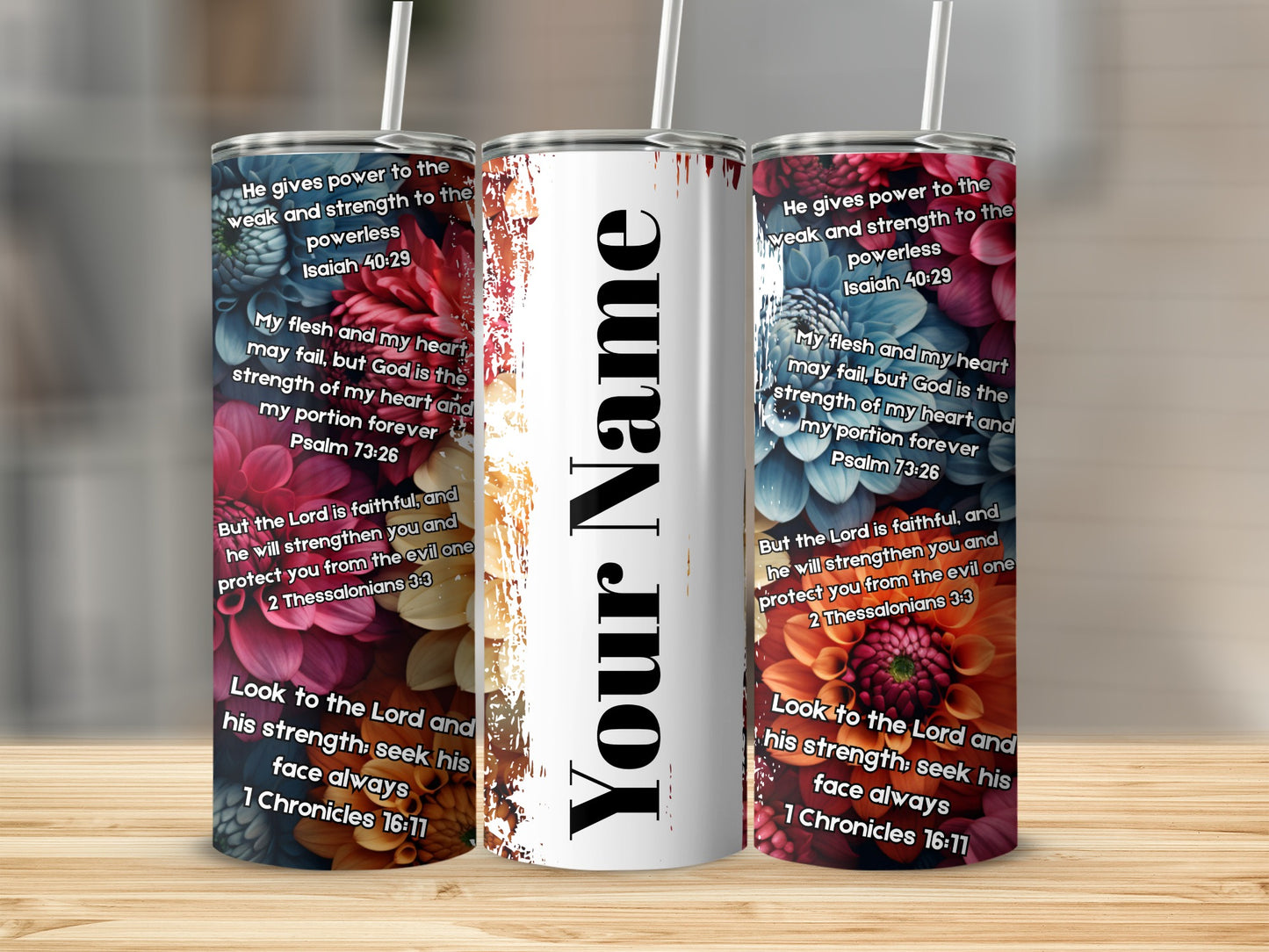 Personalized Floral Bible Verse Tumbler Motivational Gift