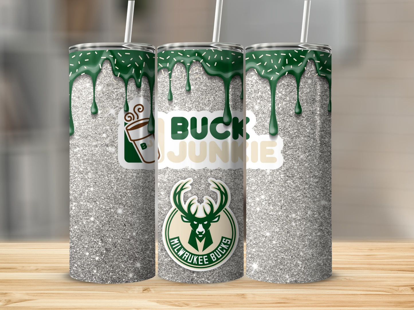 Sparkly Milwaukee Bucks Buck Junkie Drinkware Tumbler