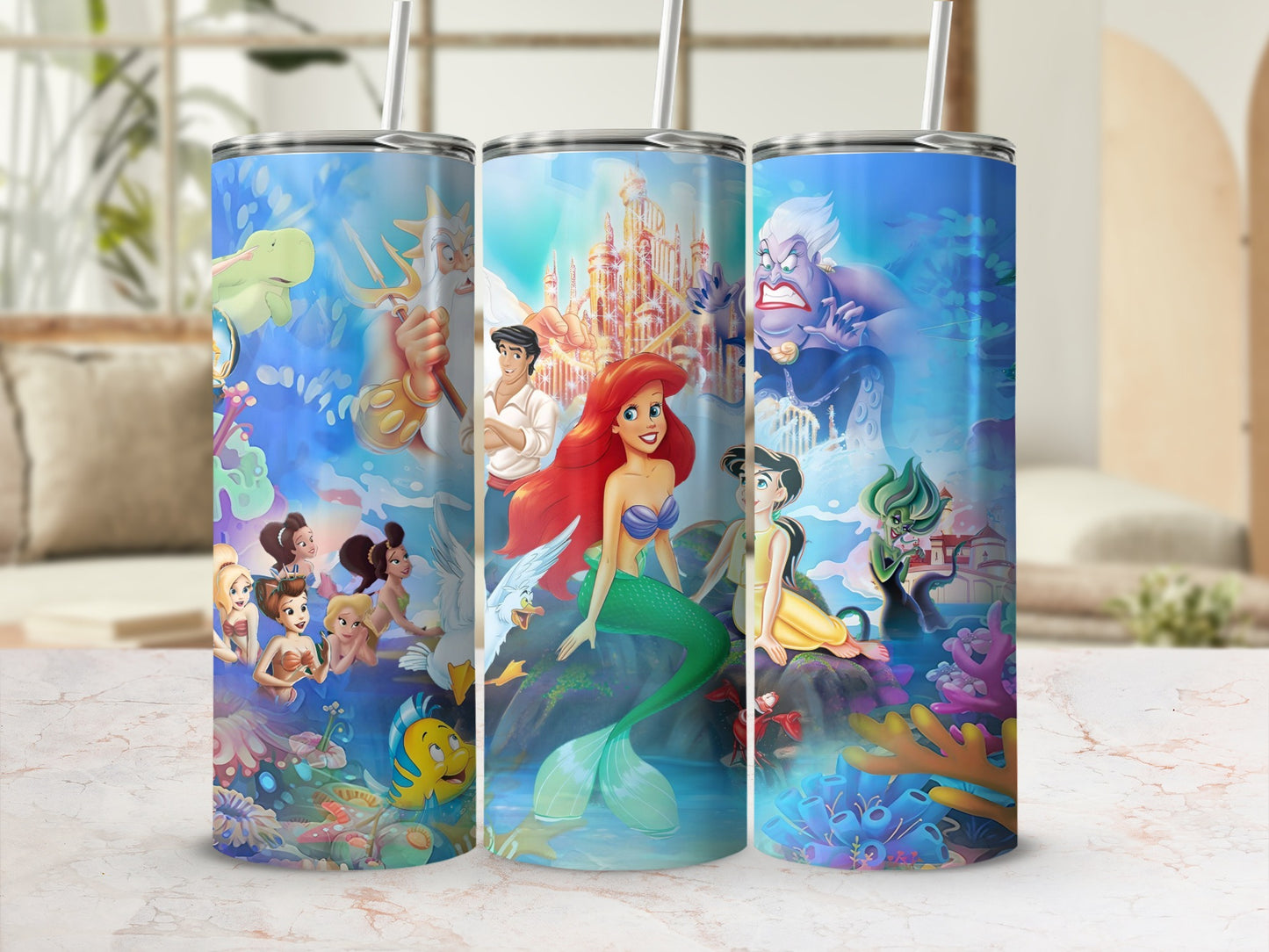 Little Mermaid Fantasy Underwater Art Tumbler Set