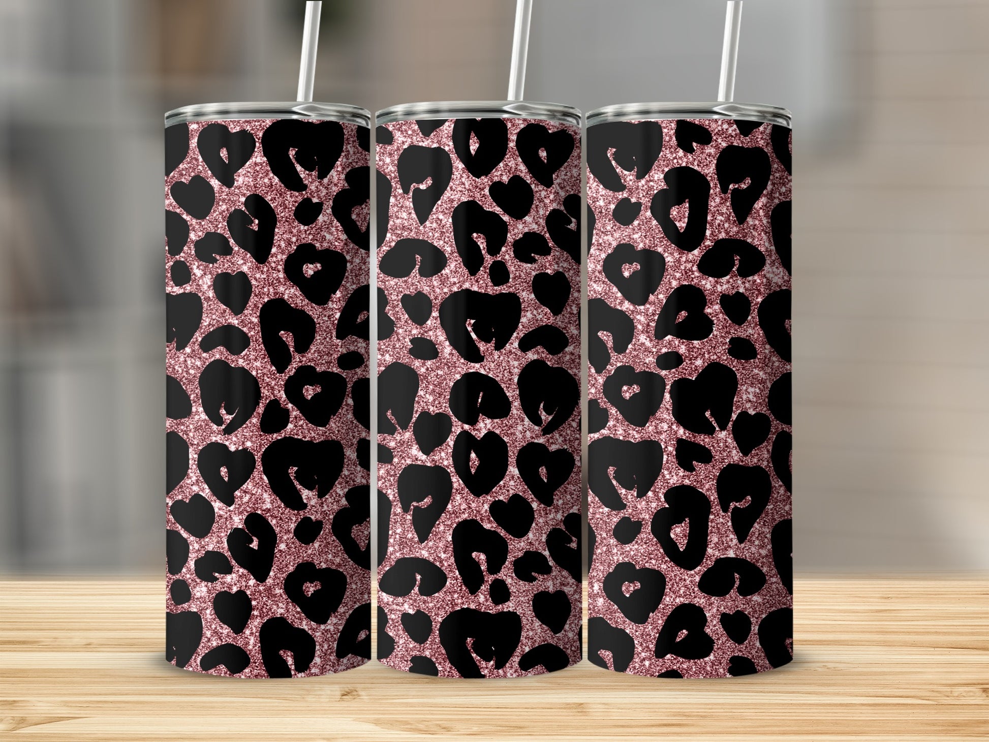 Pink Glitter Leopard Print Tumbler Personalized Gift Item