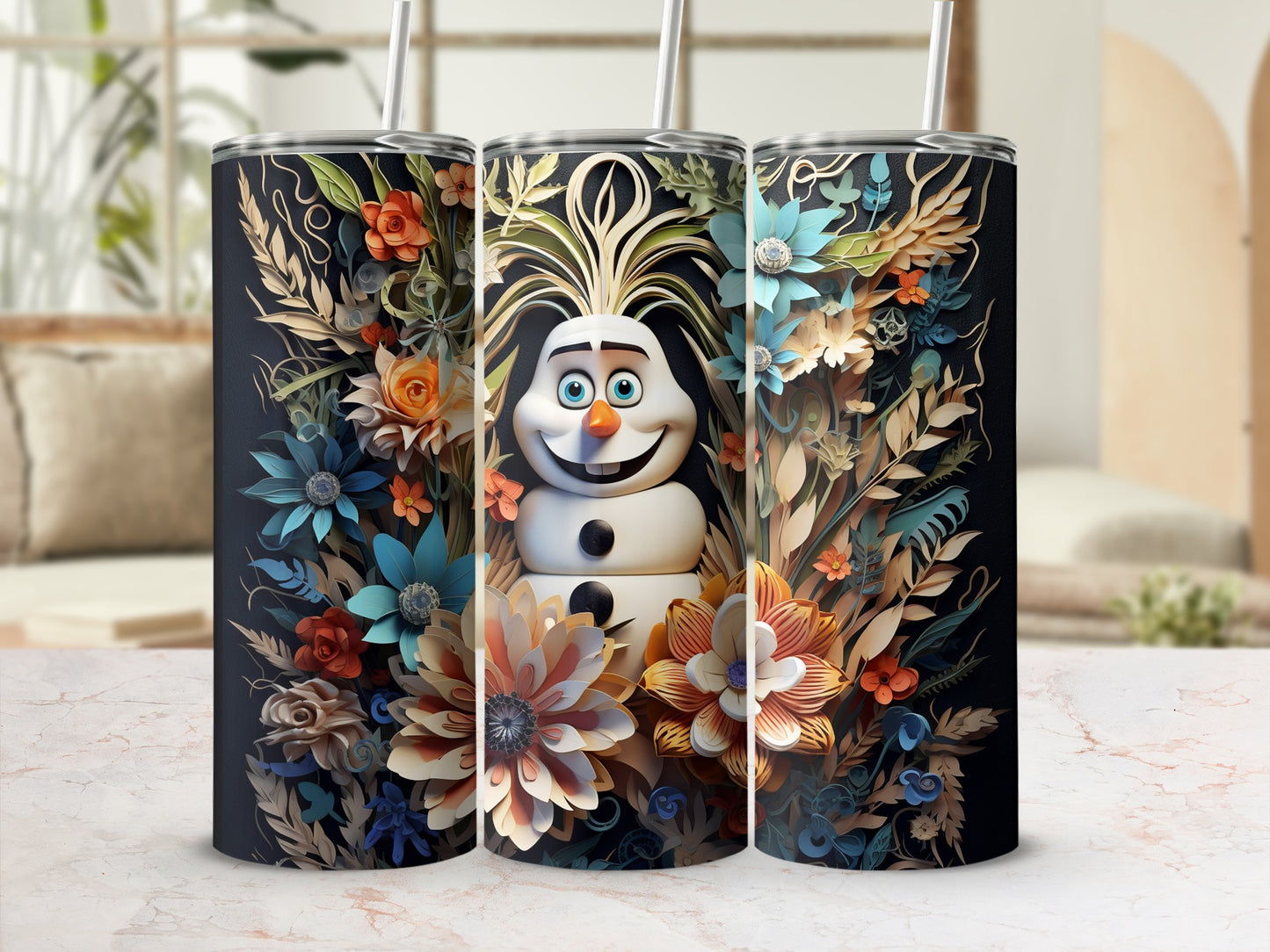 Floral and Snowman Art Insulated Tumbler Product