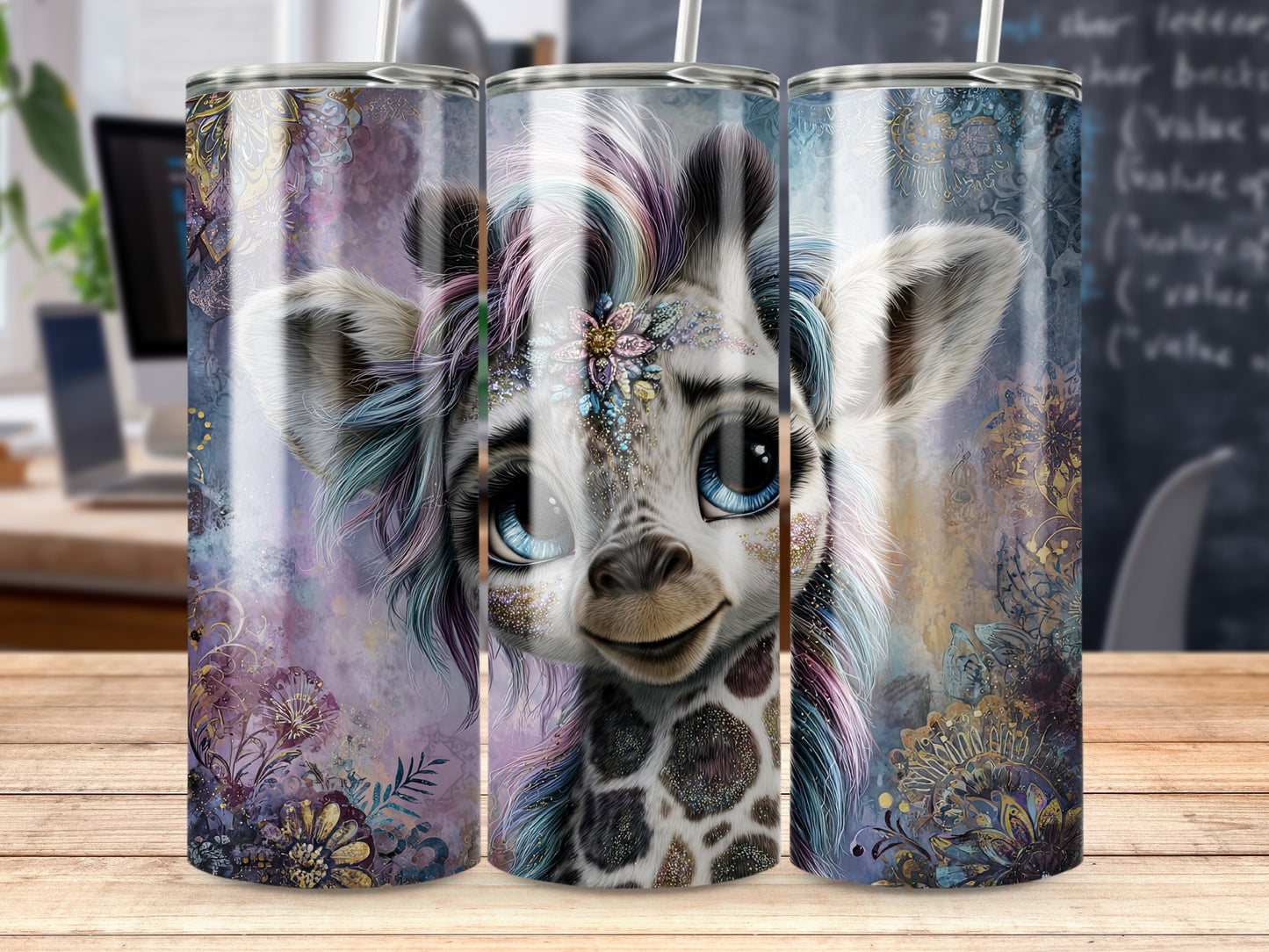 Colorful Artistic Giraffe Print Insulated Tumbler