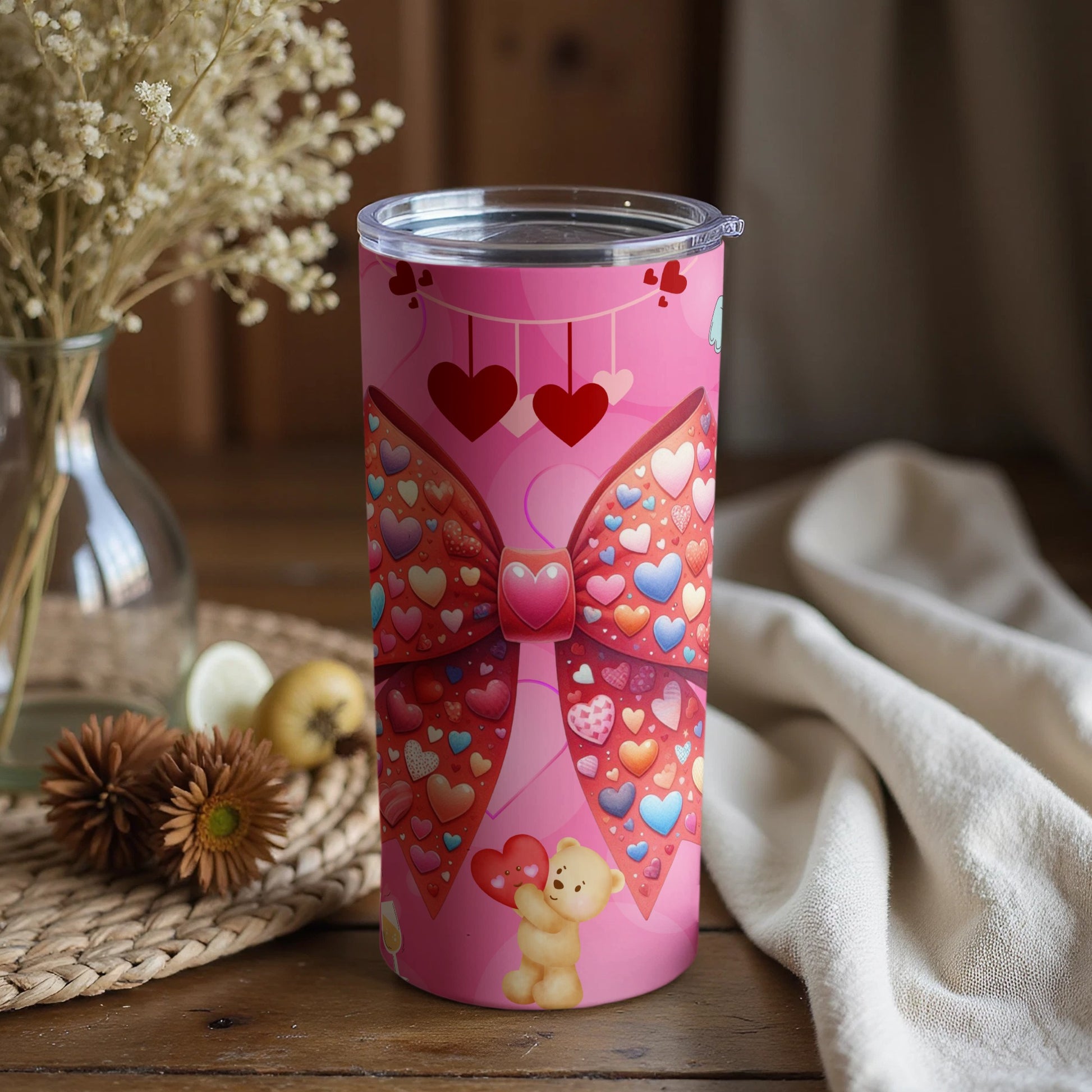 Valentine's Heart Bow Bear Tumbler Cup Gift