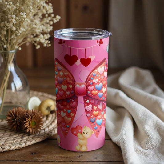 Valentine's Heart Bow Bear Tumbler Cup Gift