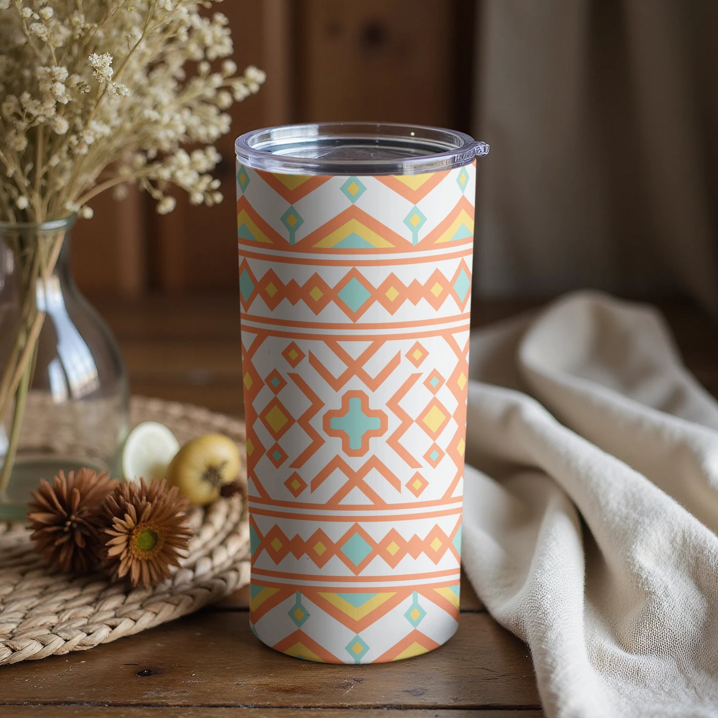 Geometric Pattern Reusable Insulated Beverage Tumbler