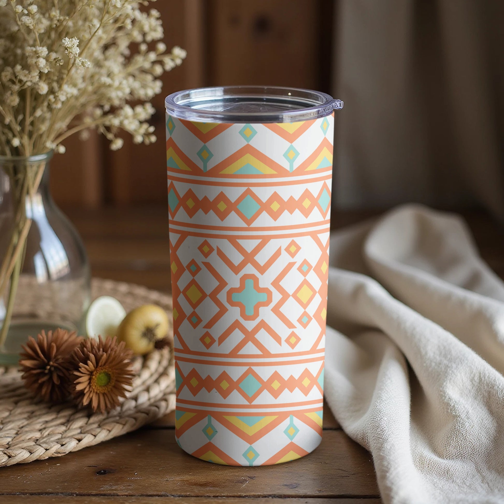 Geometric Pattern Reusable Insulated Beverage Tumbler