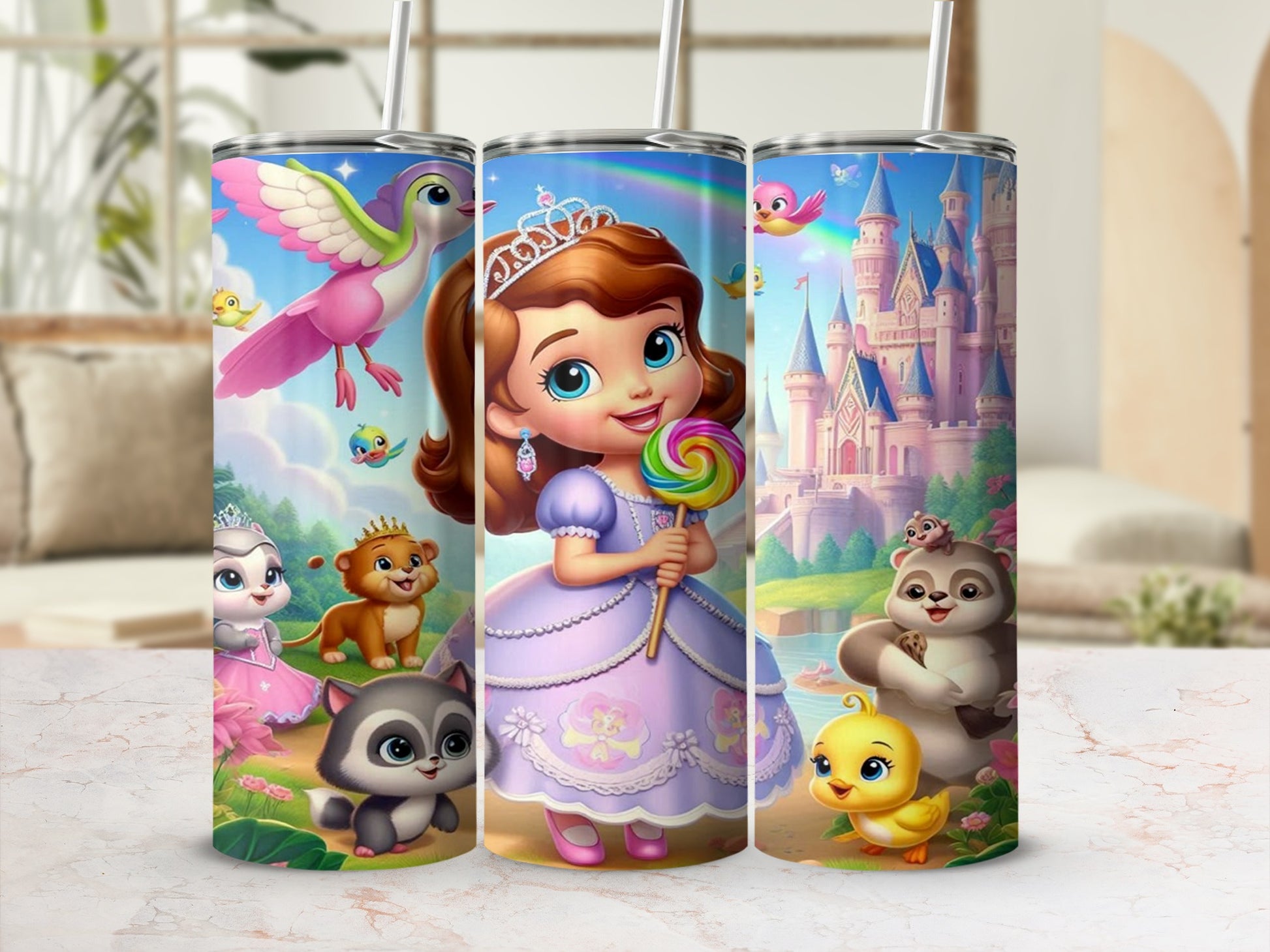 Princess Theme Kids Tumbler With Animal Friends Design
