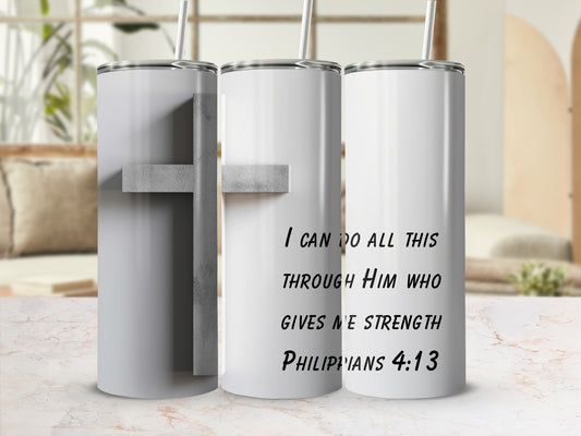 Inspirational Philippians 4:13 Cross Tumbler