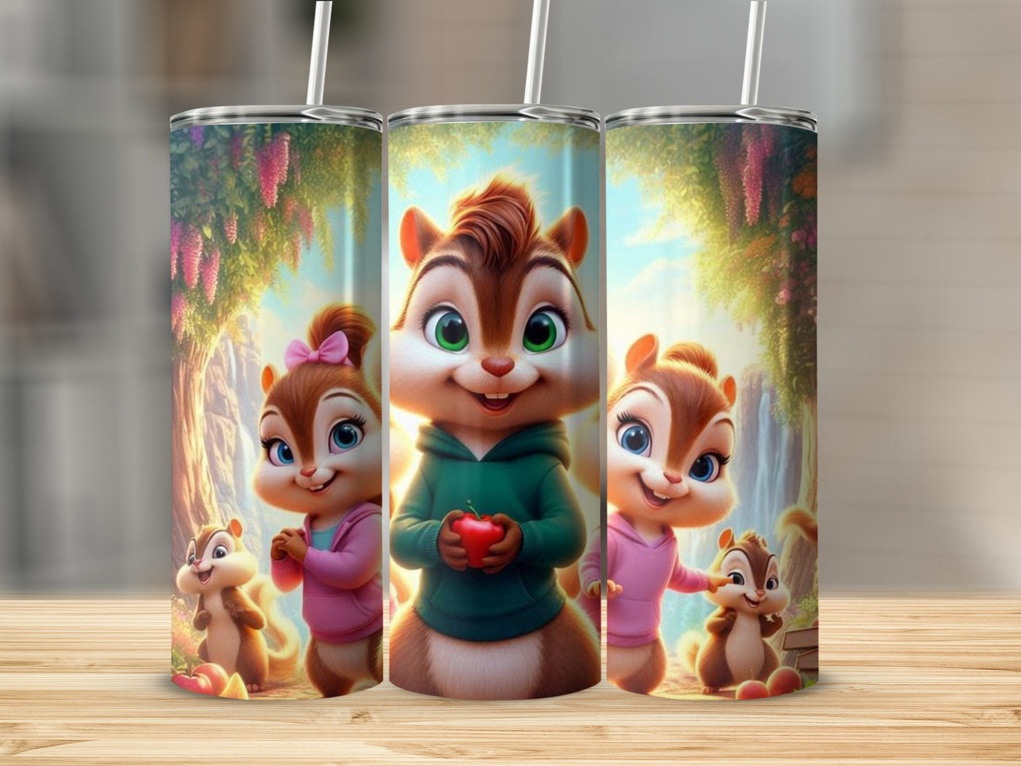 Animated Chipmunks With Apple Digital Art Design Tumblers