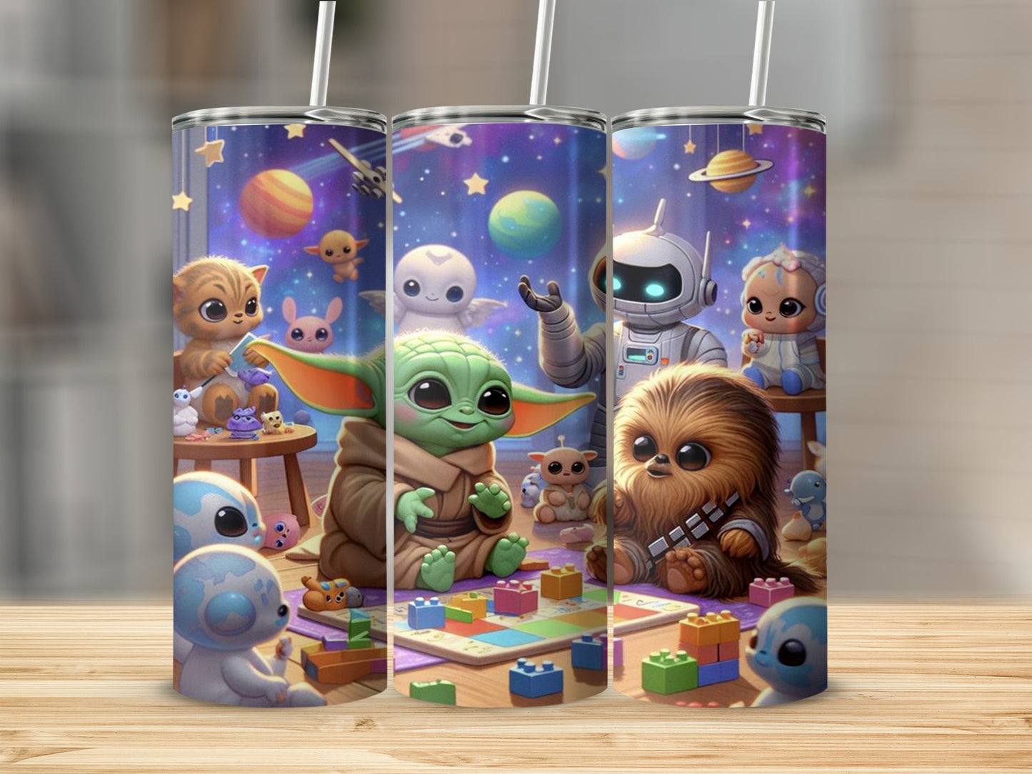 Adorable Space-Themed Cartoon Characters Tumbler Cup
