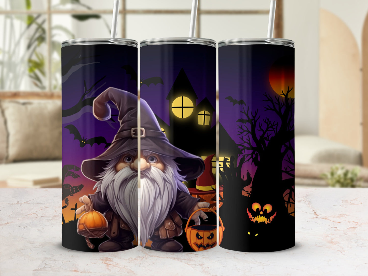 Halloween Gnome And Haunted House Tumbler