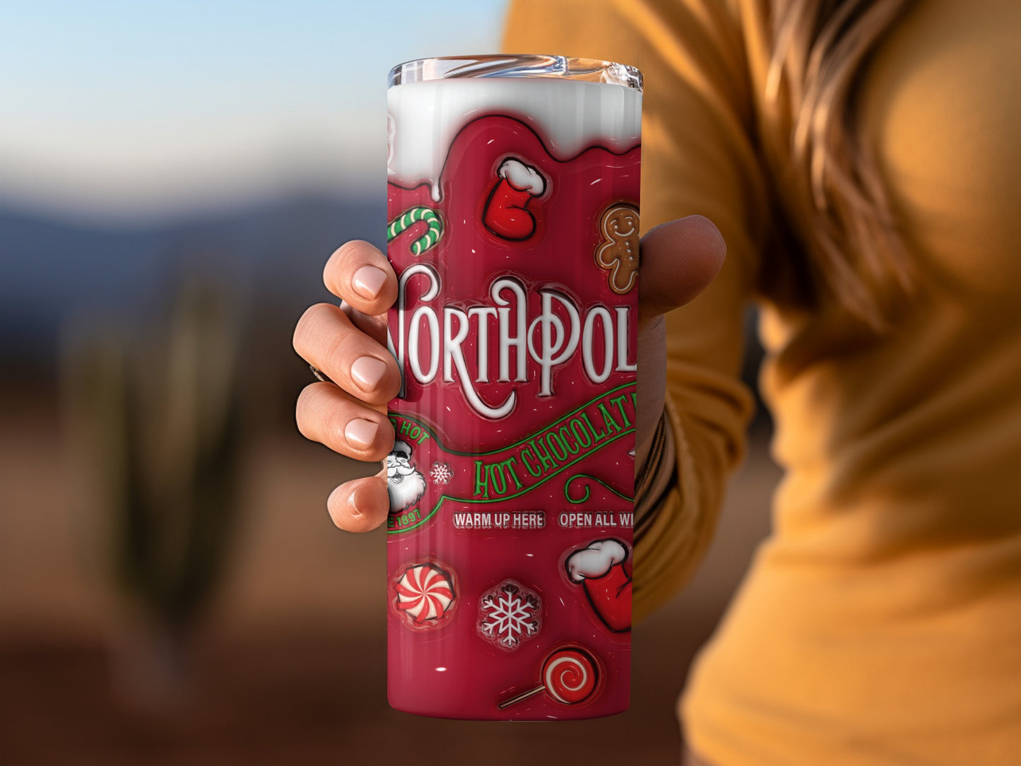 North Pole Hot Chocolate Design Stainless Steel Tumbler