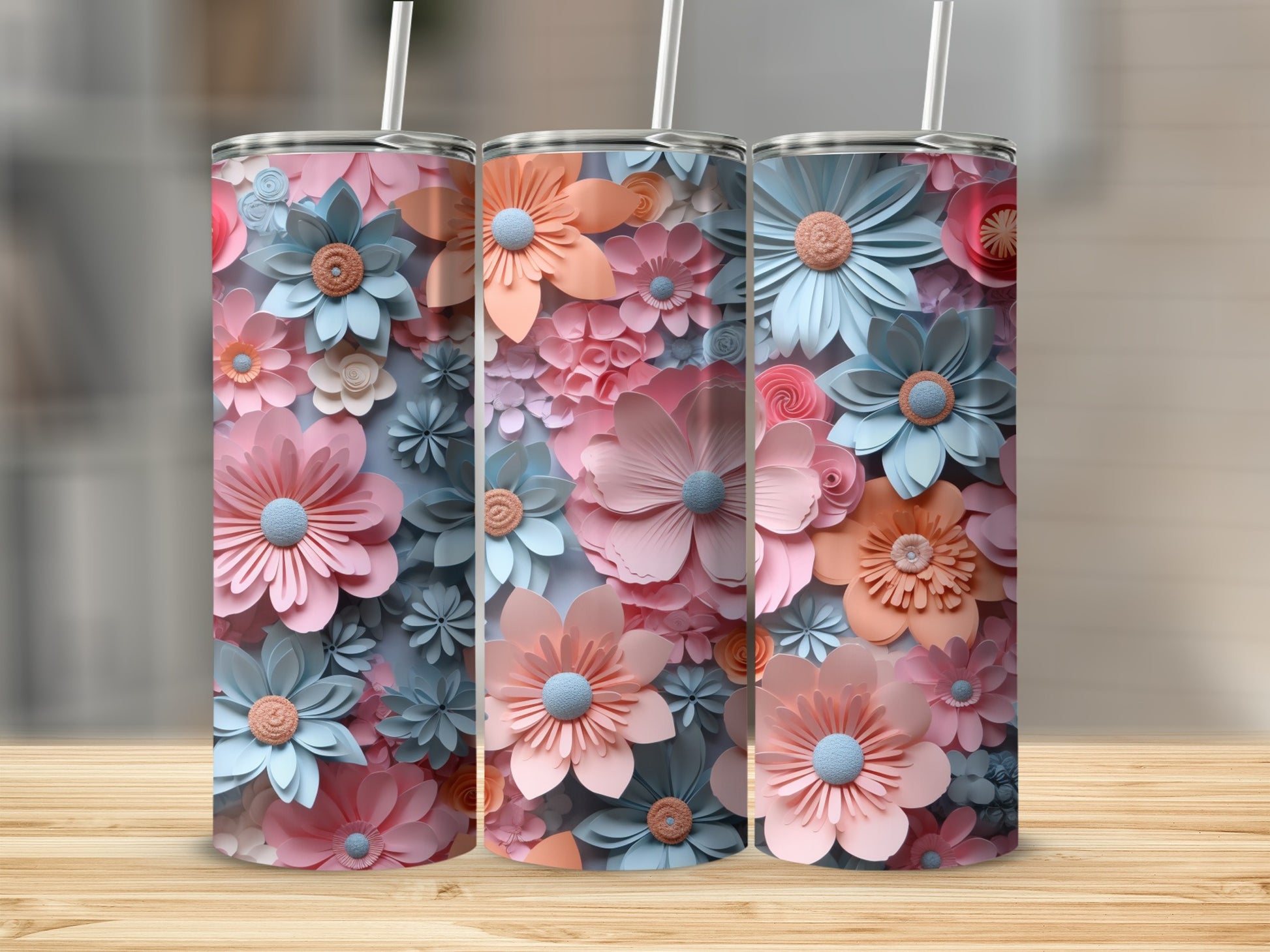 Colorful Floral Pattern Design Tumbler with Straw product