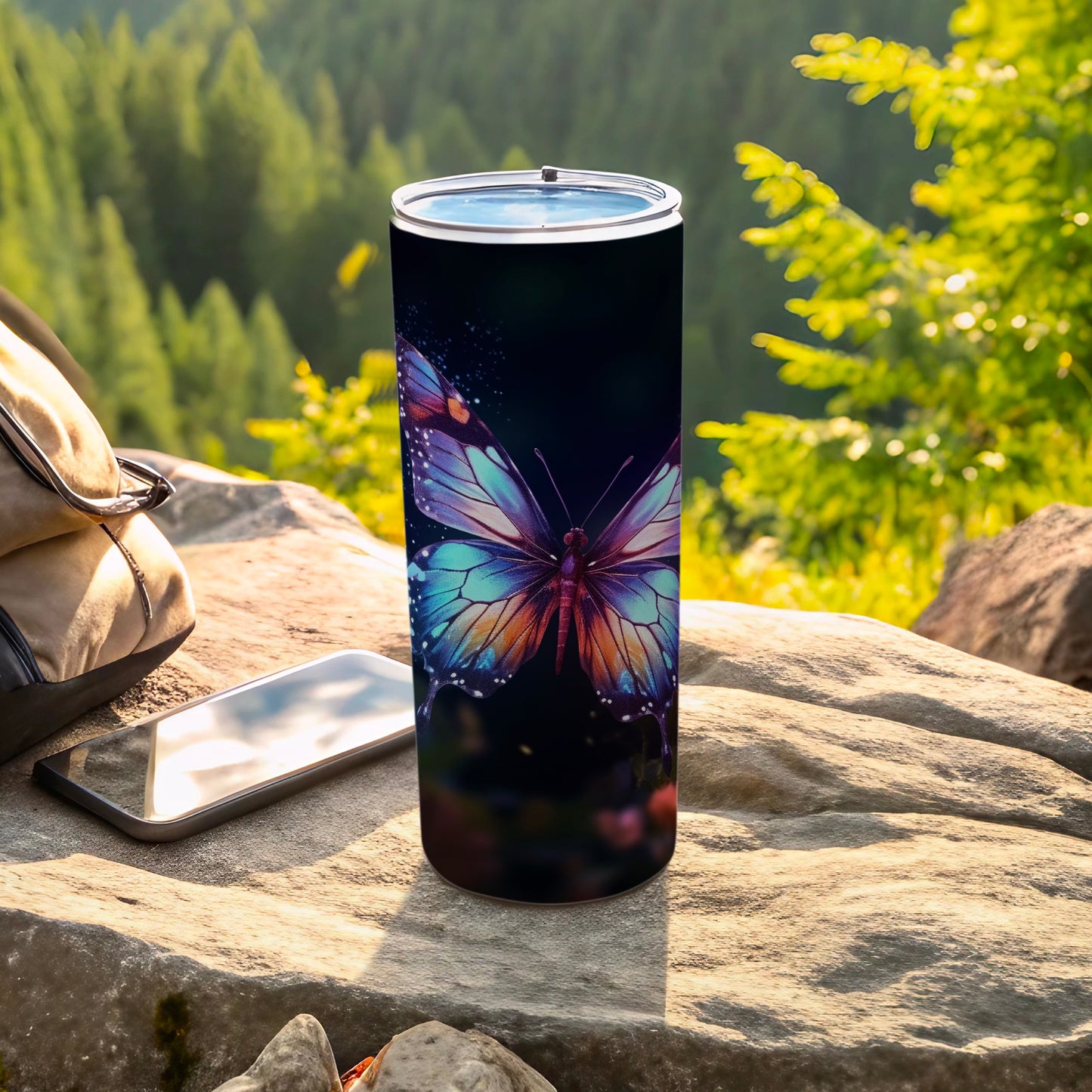 Colorful Butterfly Design Travel Tumbler product type
Butterfly, Tumbler, Colorful, Vibrant, Insect art, Nature design, Travel mug, Drinkware, Unique pattern, Outdoor theme, Aesthetic, Gift idea, Beautiful print, Beverage holder, Artistic butterfly, Forest backdrop, Mountain scene, Adventure gear, Wildlife decor, Elegant design