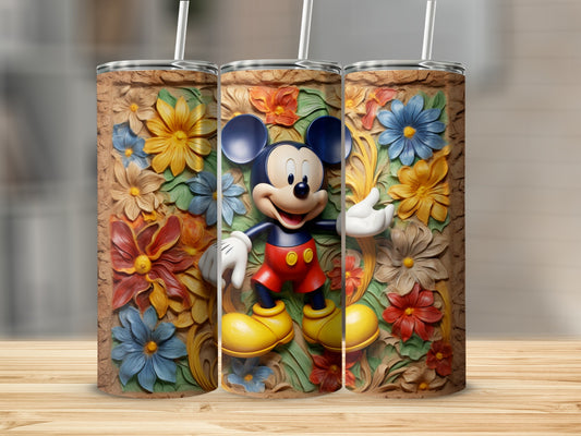 Colorful Floral and Mouse Character Tumbler Design
