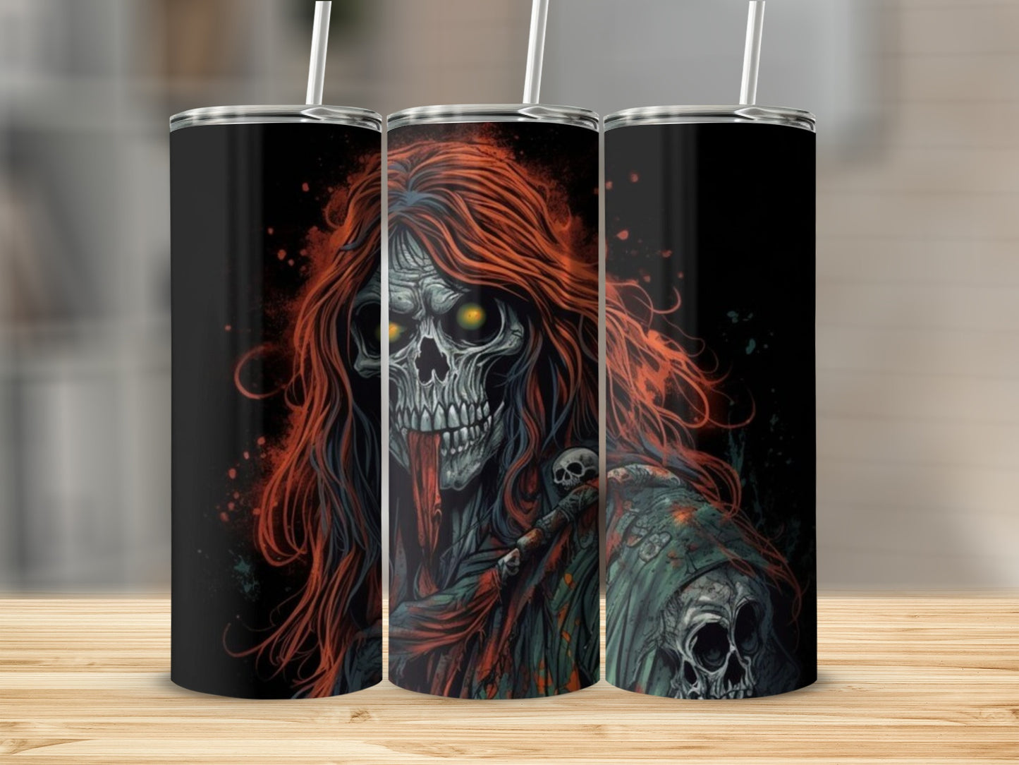 Creepy Skeleton Warrior with Red Hair Tumbler Cup