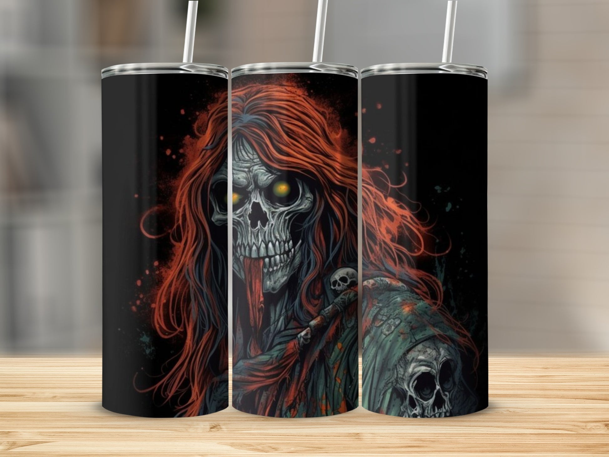 Creepy Skeleton Warrior with Red Hair Tumbler Cup