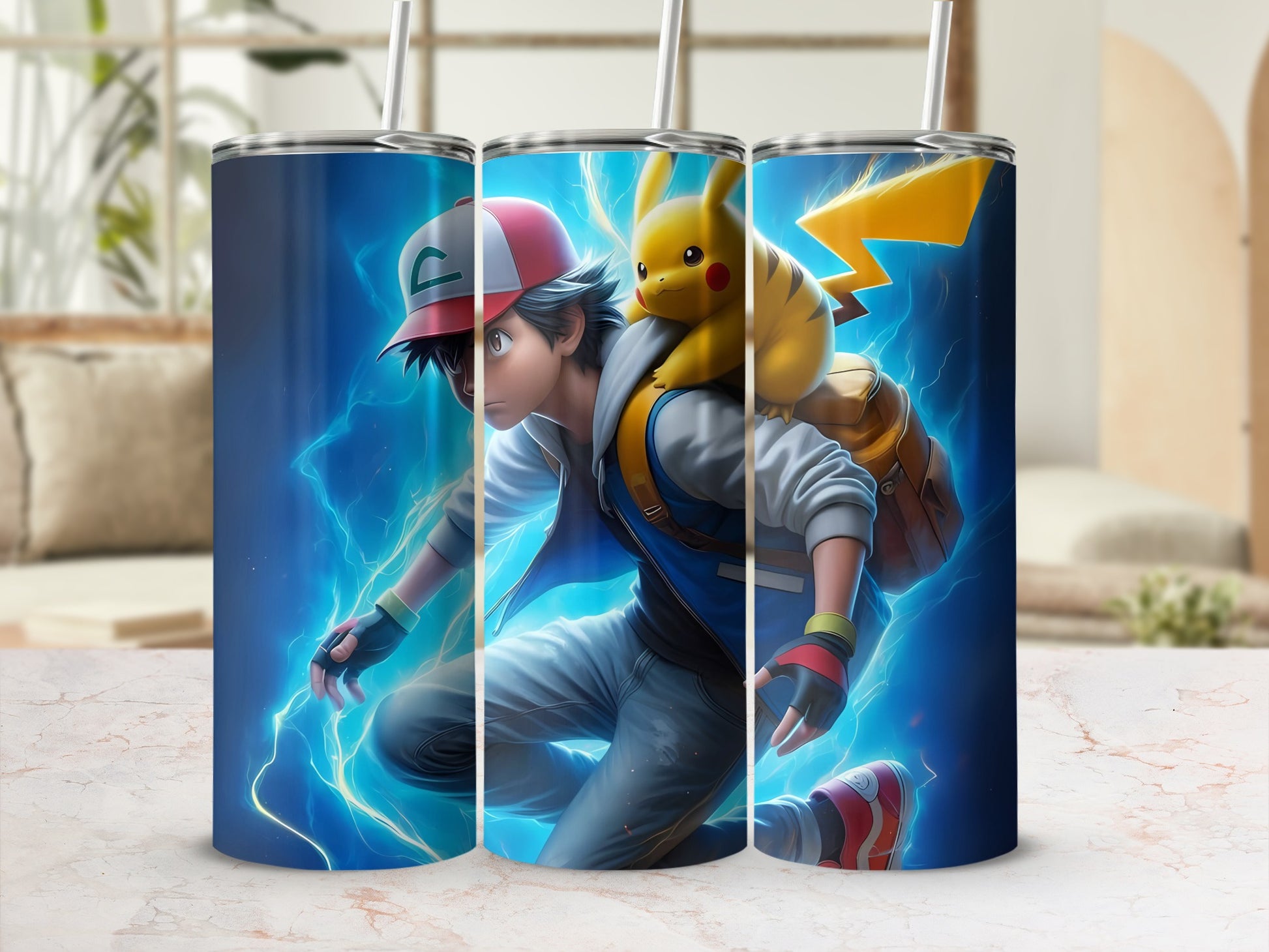 Ash and Pikachu Lightning Action Scene Tumbler