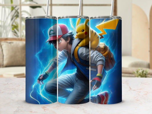 Ash and Pikachu Lightning Action Scene Tumbler