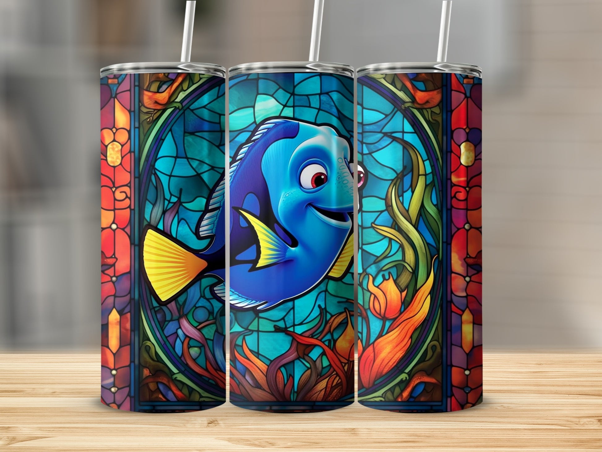 Colorful Stained Glass Fish Tumbler with Straw Product