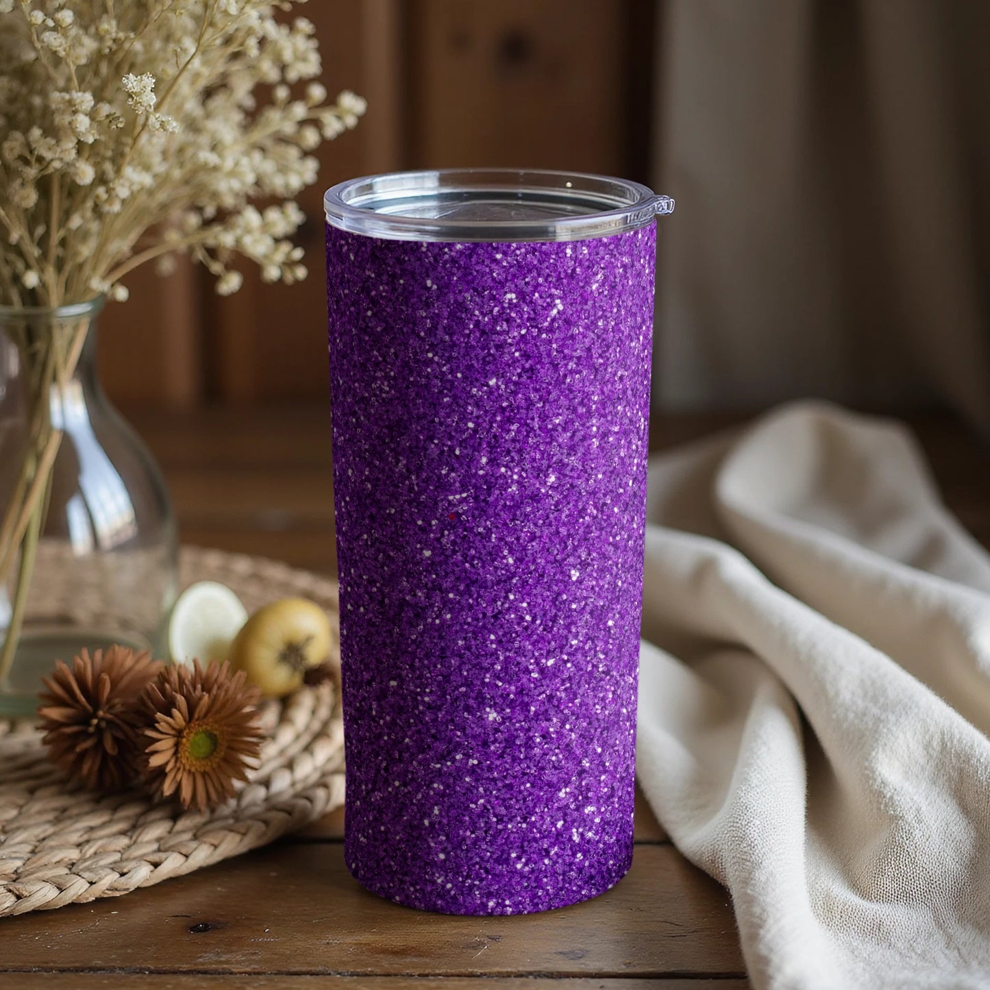 Sparkling Purple Glitter Travel Coffee Tumbler
