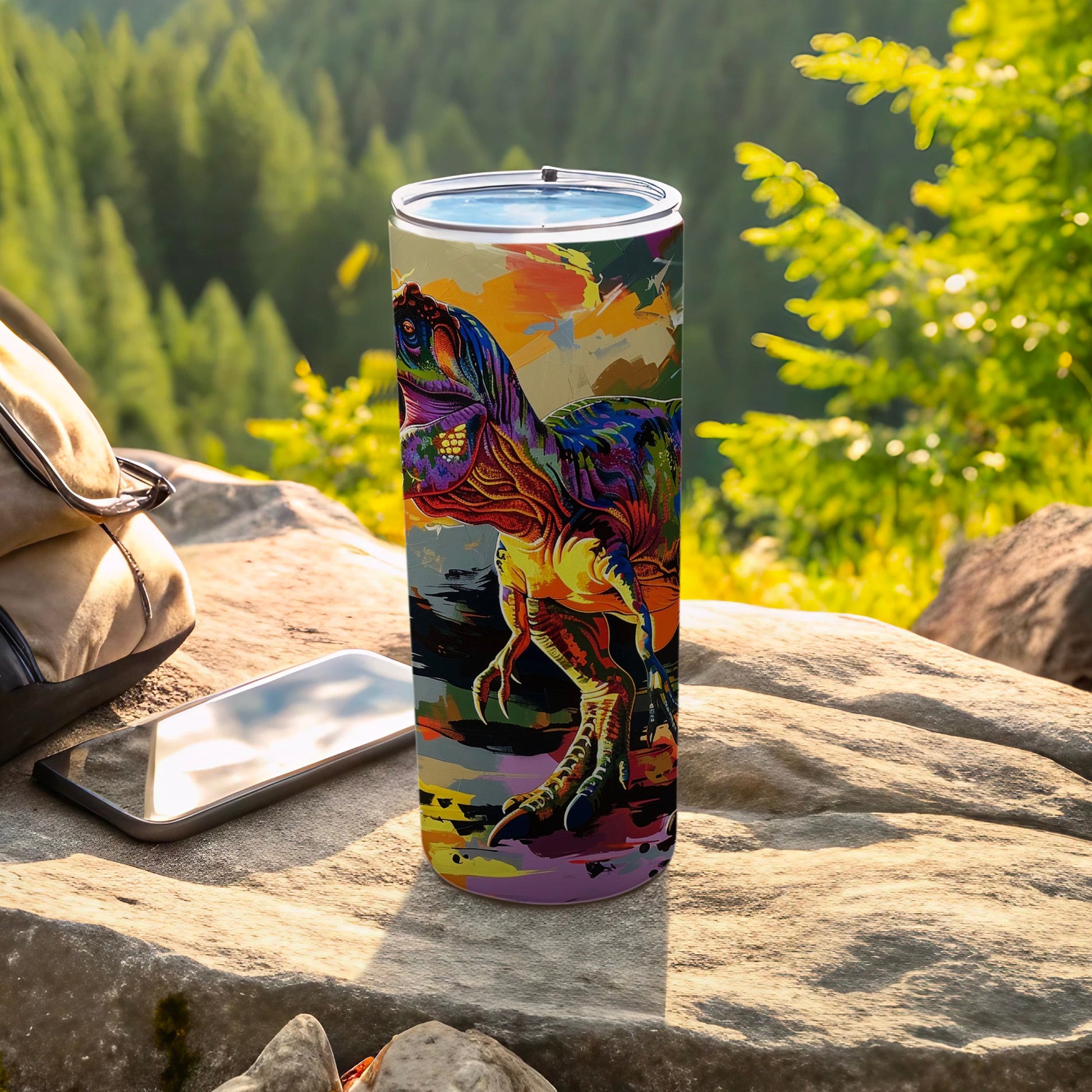Colorful Dinosaur Artistic Abstract T-Rex Tumbler product type
Tumbler, Dinosaur, T-Rex, Colorful, Abstract art, Artistic design, Drinkware, Travel mug, Vibrant, Dino print, Prehistoric, Unique design, Gift idea, Outdoor use, Beverage holder, Modern abstract, Creature art, Bold print, Insulated cup, Statement item