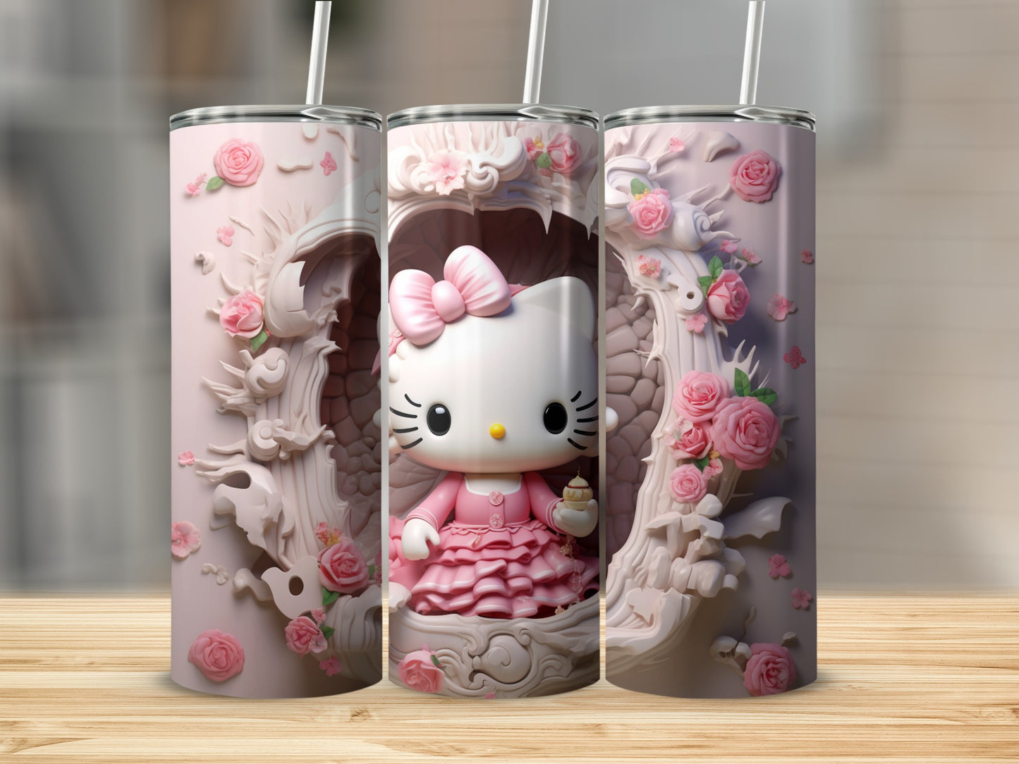 Cute Hello Kitty Tumbler with Elegant Floral Design