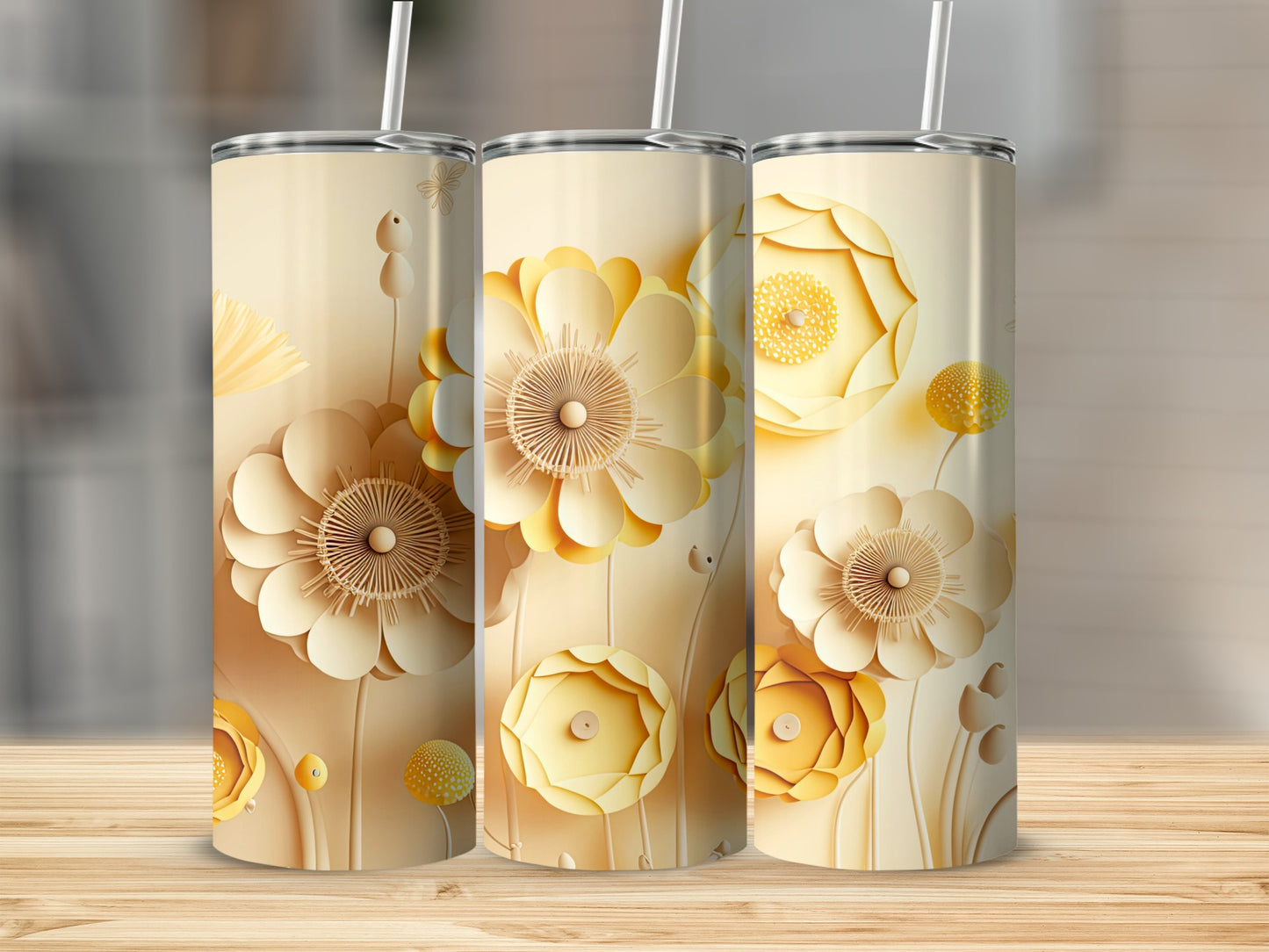 Elegant Yellow Floral Design Skinny Tumbler  Product