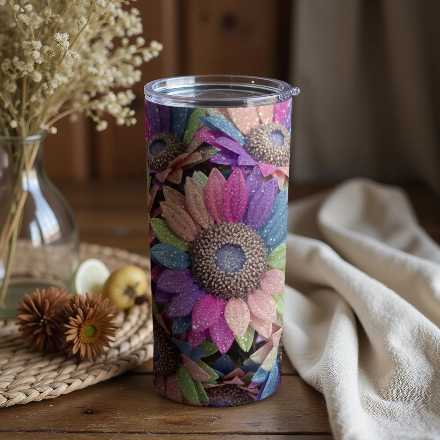 Colorful Sunflower Design Insulated Tumbler Cup