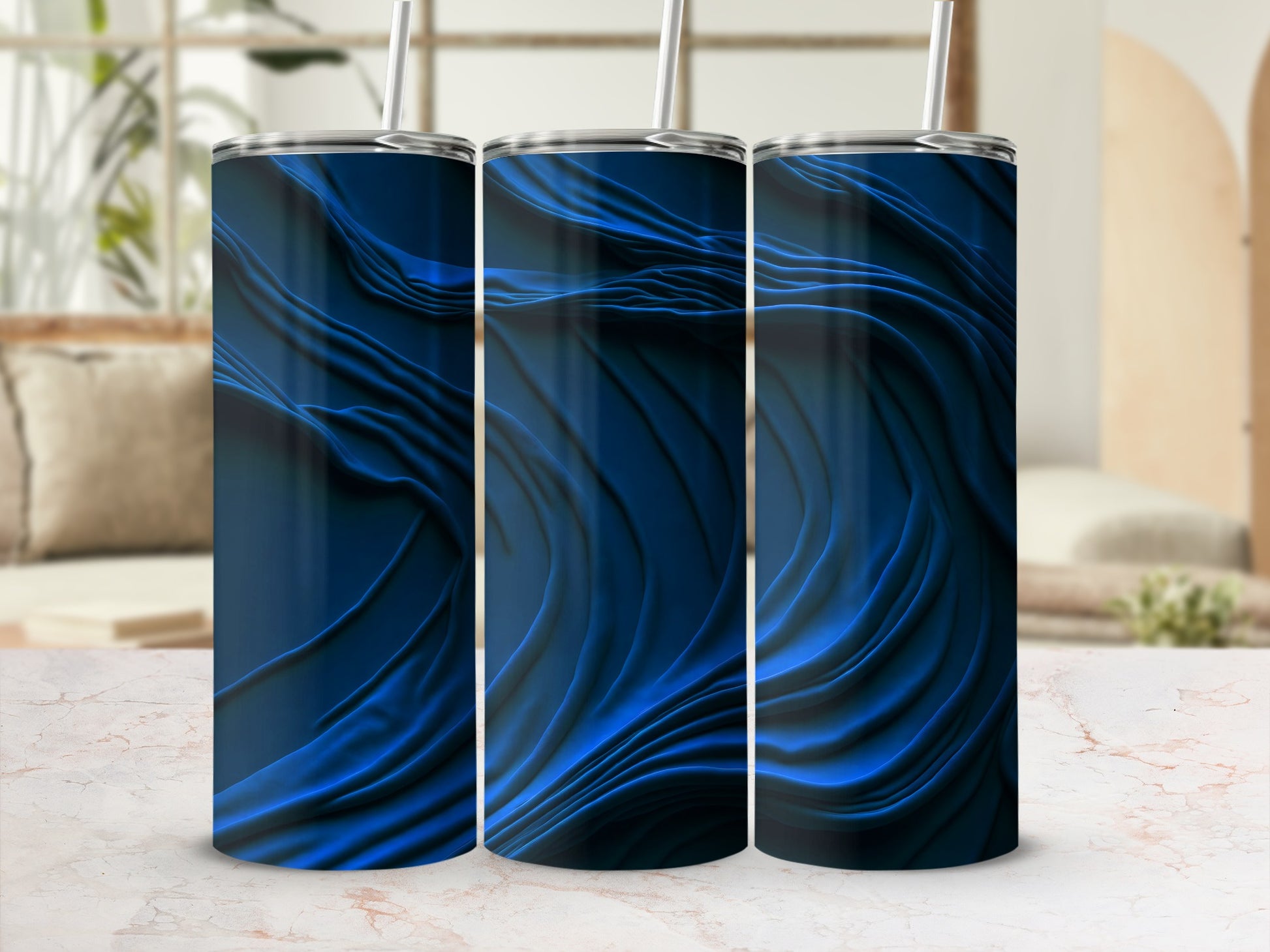 Deep Blue Abstract Wavy Design Pattern Tumbler product type