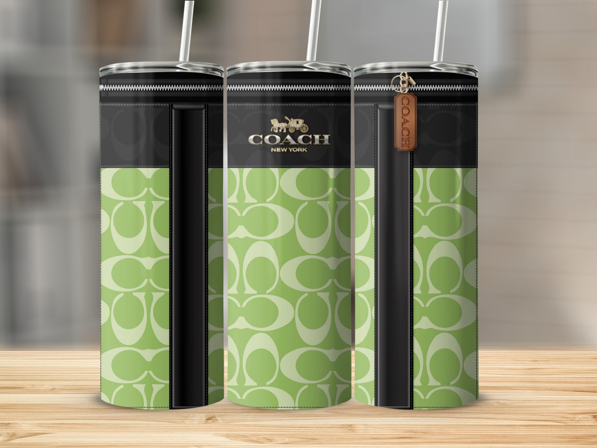 Stylish Green Patterned Coach New York Drinkware Accessory
