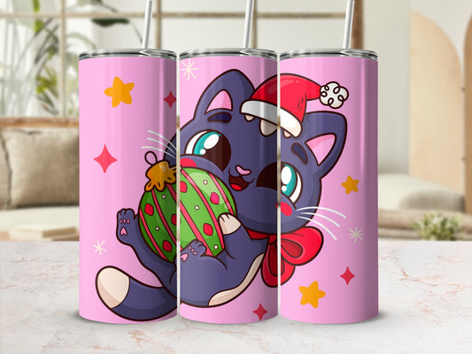 Cute Christmas Cat with Santa Hat and Ornament tumbler