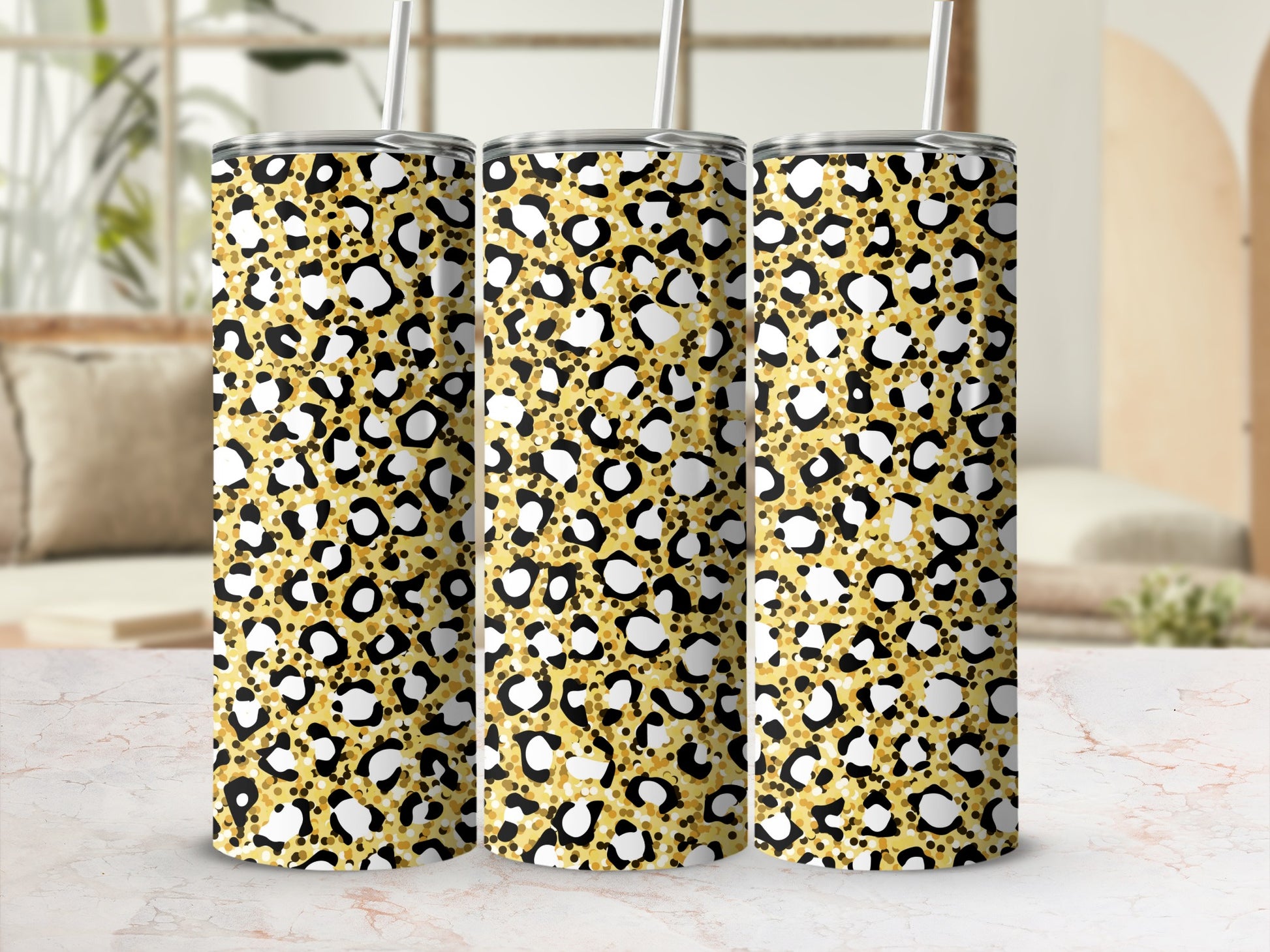 Stylish Gold and Black Leopard Print Tumbler