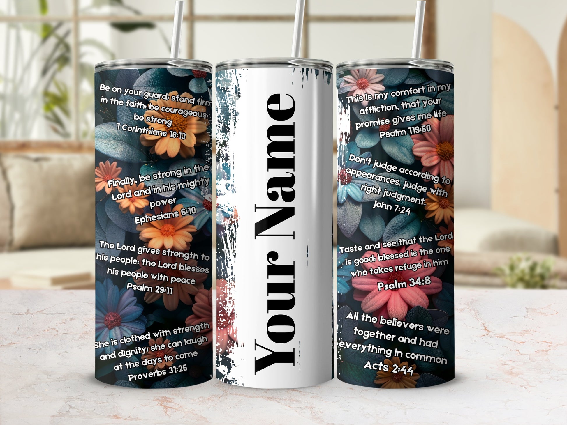 Personalized Floral Design Insulated Tumbler With Quotes