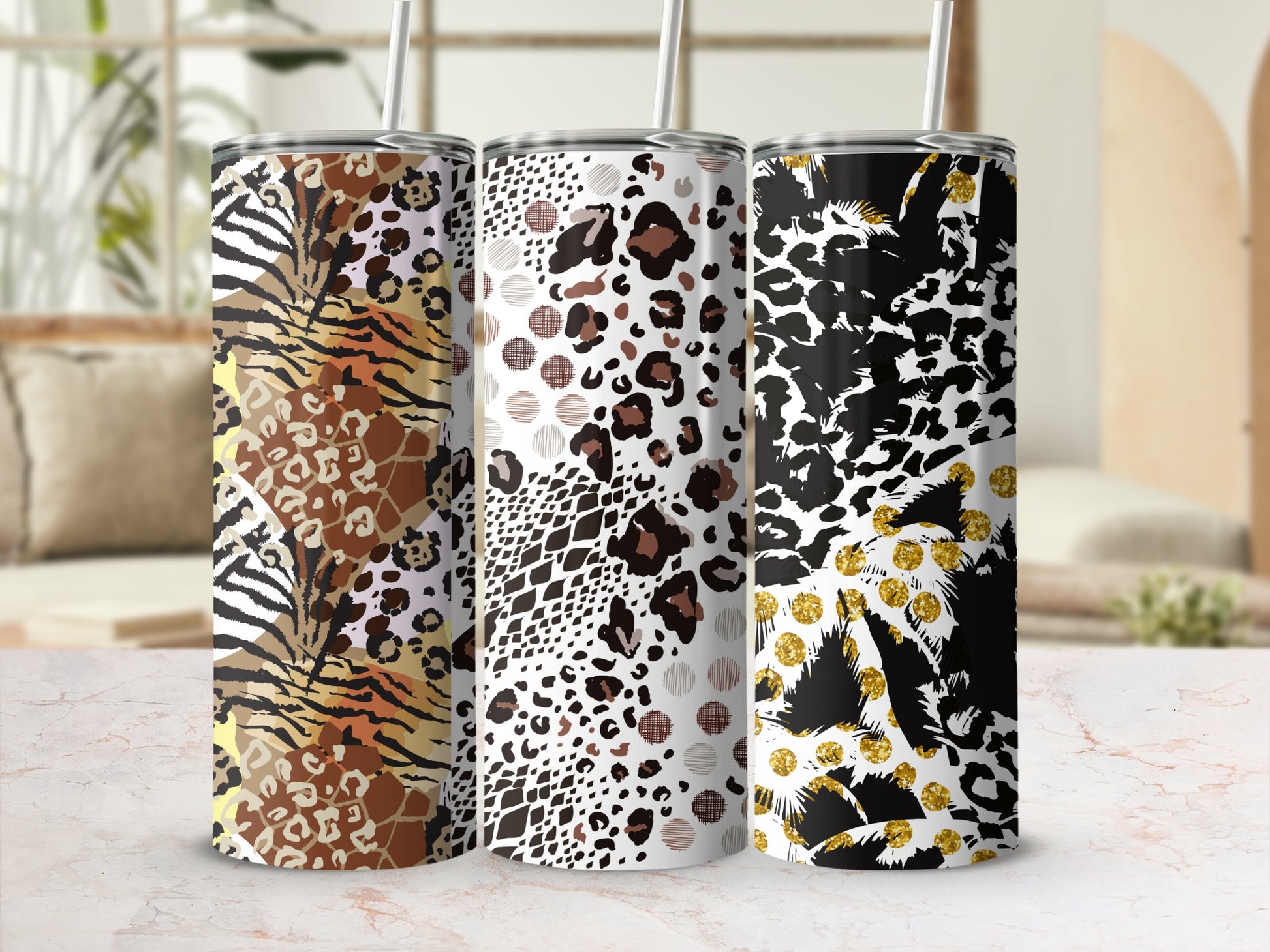 Three Stylish Leopard Print Tumblers for Beverage Lovers