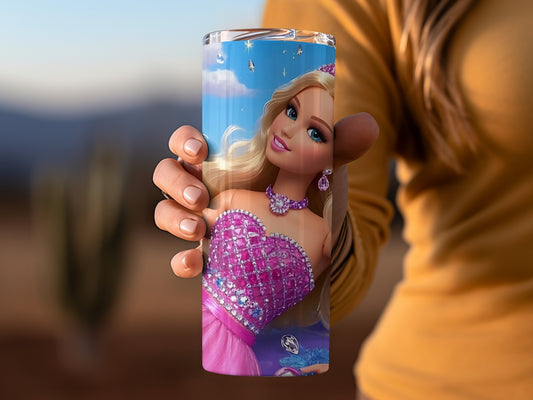 Barbie Doll Pink Dress and Crown Under Blue Sky Tumblers