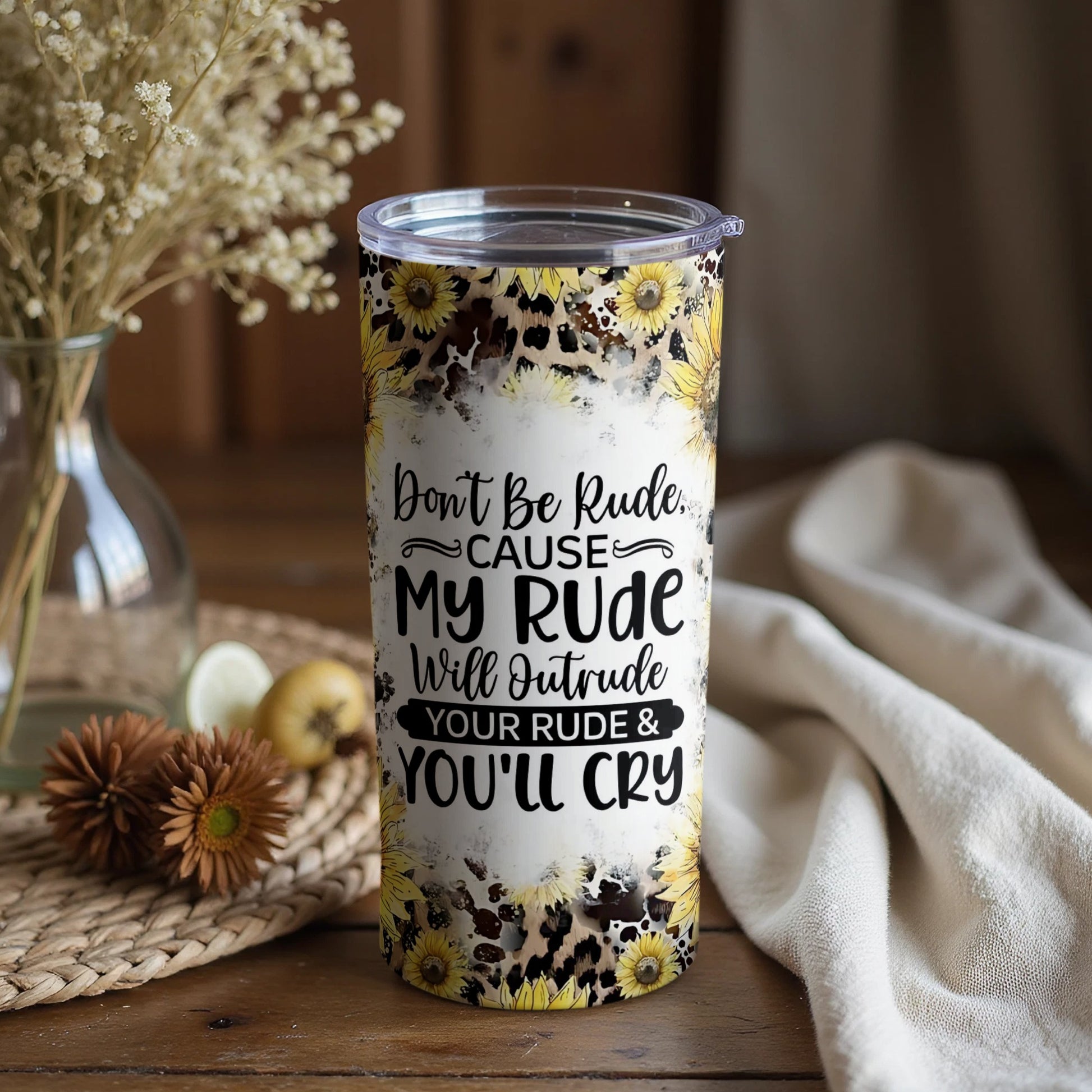 Funny Rude Quote Leopard Sunflower Tumbler Cleaning