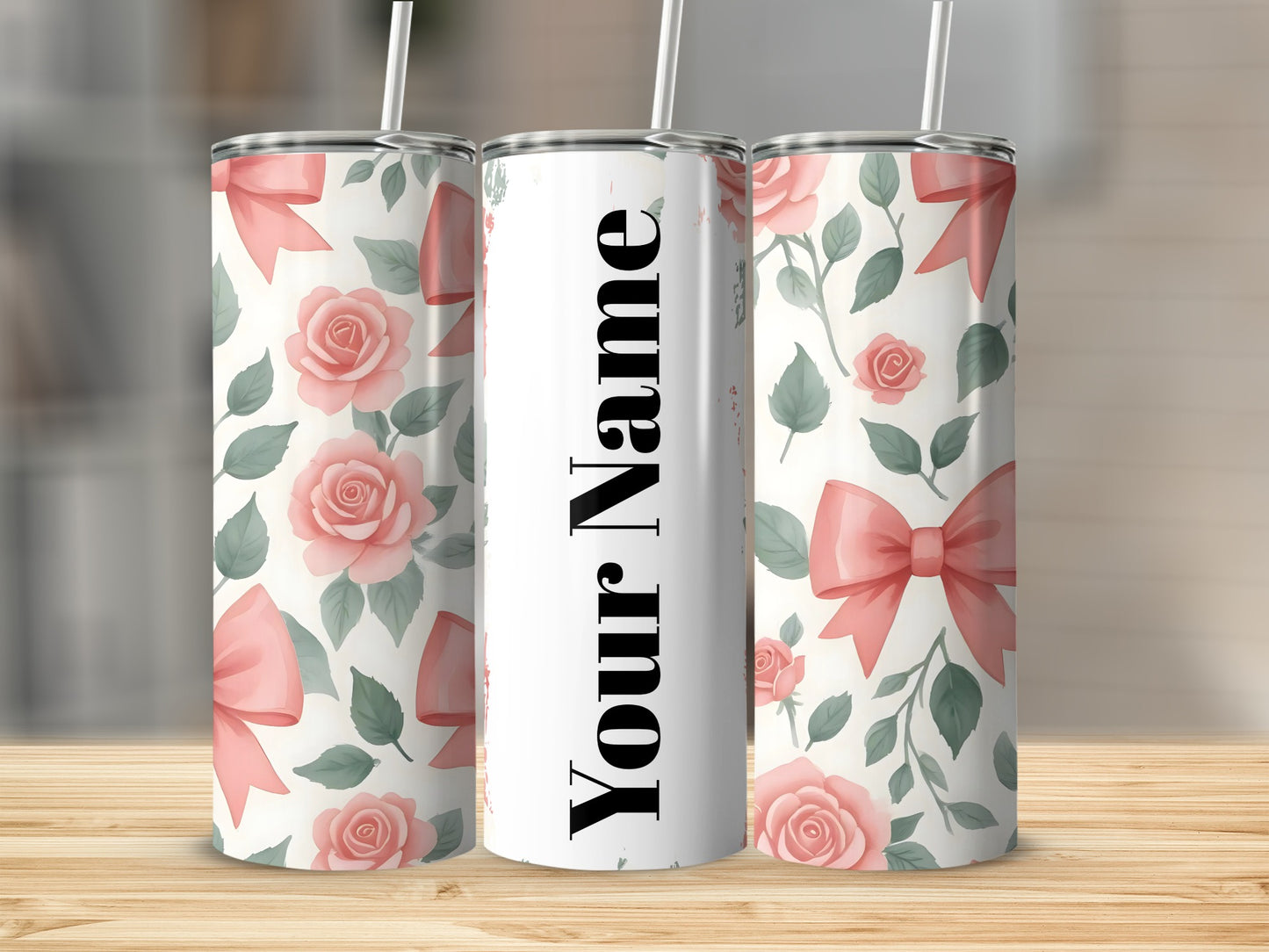 Personalized Floral and Bow Design Tumbler for Customized Gifts