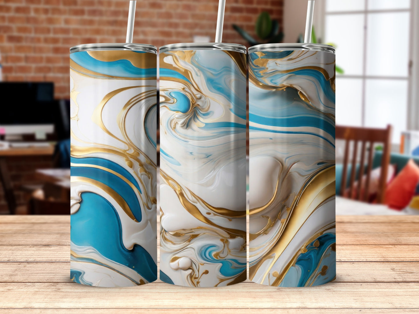 Blue Gold White Luxury Fluid Art Tumbler product type