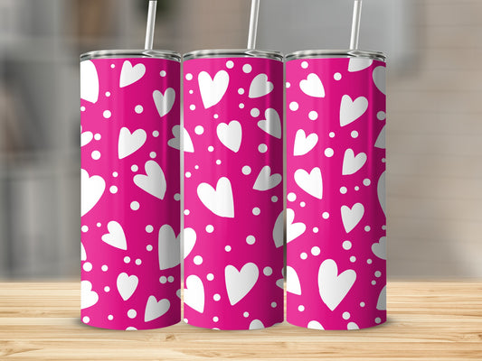 Pink and White Hearts Patterned Tall Skinny Tumbler